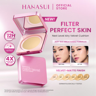 Hanasui Next Level Airy Velvet Cushion II Cushion Super Ringan, No Oksidasi, Pori Halus, Spf 50+