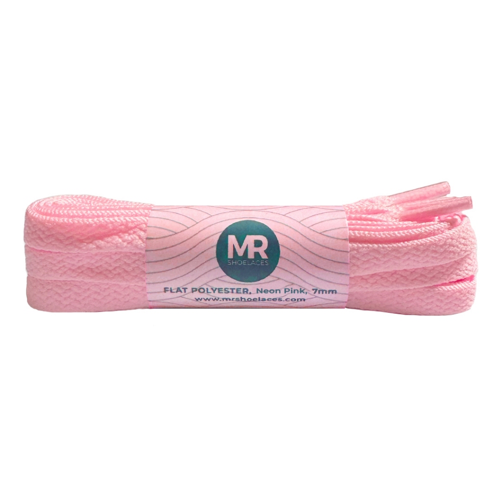 MERAH Original MR Shoelaces FP68 Neon Pink (Bright Pink) เชือกผูกรองเท้าโพลีเอสเตอร์แบน 7mm 80cm 90c