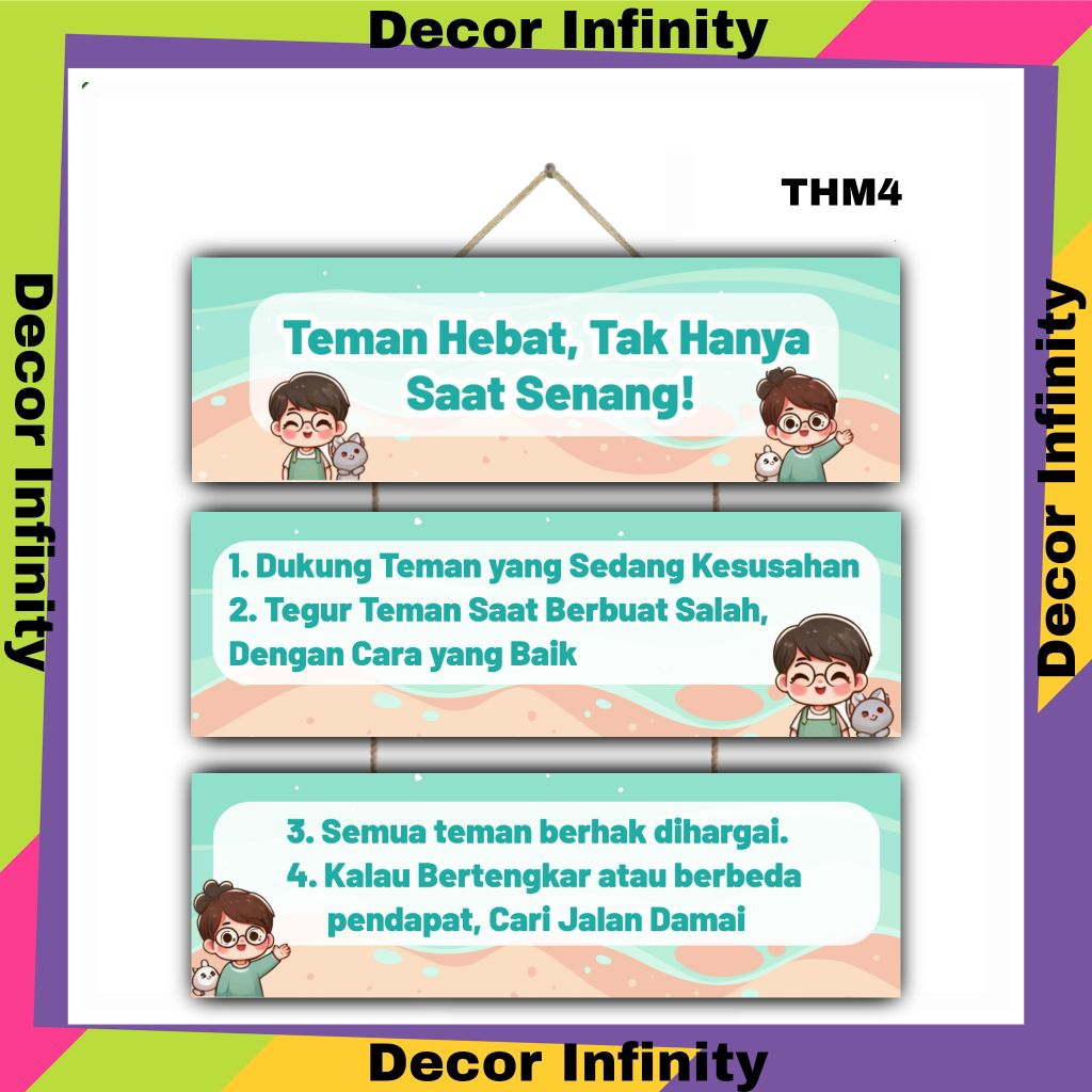 GANTUNGAN GREAT FRIEND ตกแต่งผนัง NO ONLY WHEN ITS HAPPY แขวนผนังอนุพันธ์ 3 ชั้น ตกแต่งผนังคลาส