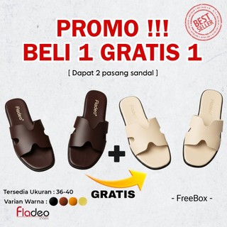 Promo Beli 1 Gratis 1 Sandal Slop Fladeo Wanita Sandal Flat Daily Kasual Kekinian Terlaris