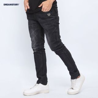 DREAM STORY - Celana Panjang Jeans Slimfit Skinnyfit Monocrom Black Wash Denim Stretch Celana Panjang Pria Denim