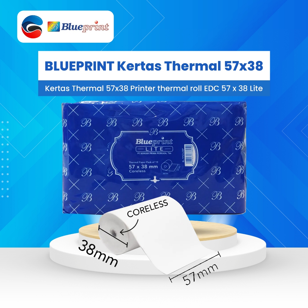 BLUEPRINT กระดาษความร้อน 57x38 EDC เครื่องพิมพ์ม้วนความร้อน 57 x 38 Lite (10 ม้วน)