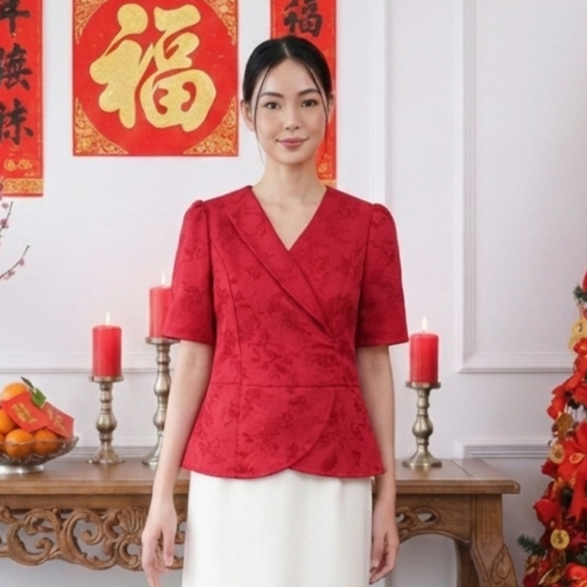 MKY CLOTHING LEE-AN BLOUSE V-NECK SHORT SLEEVE BLOUSE (LUNAR COLLECTION)