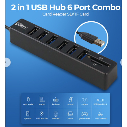เครื่องอ่านการ์ด 8in1 USB 2.0 USB Hub USB 2.0 การ์ด MicroSD SD TF