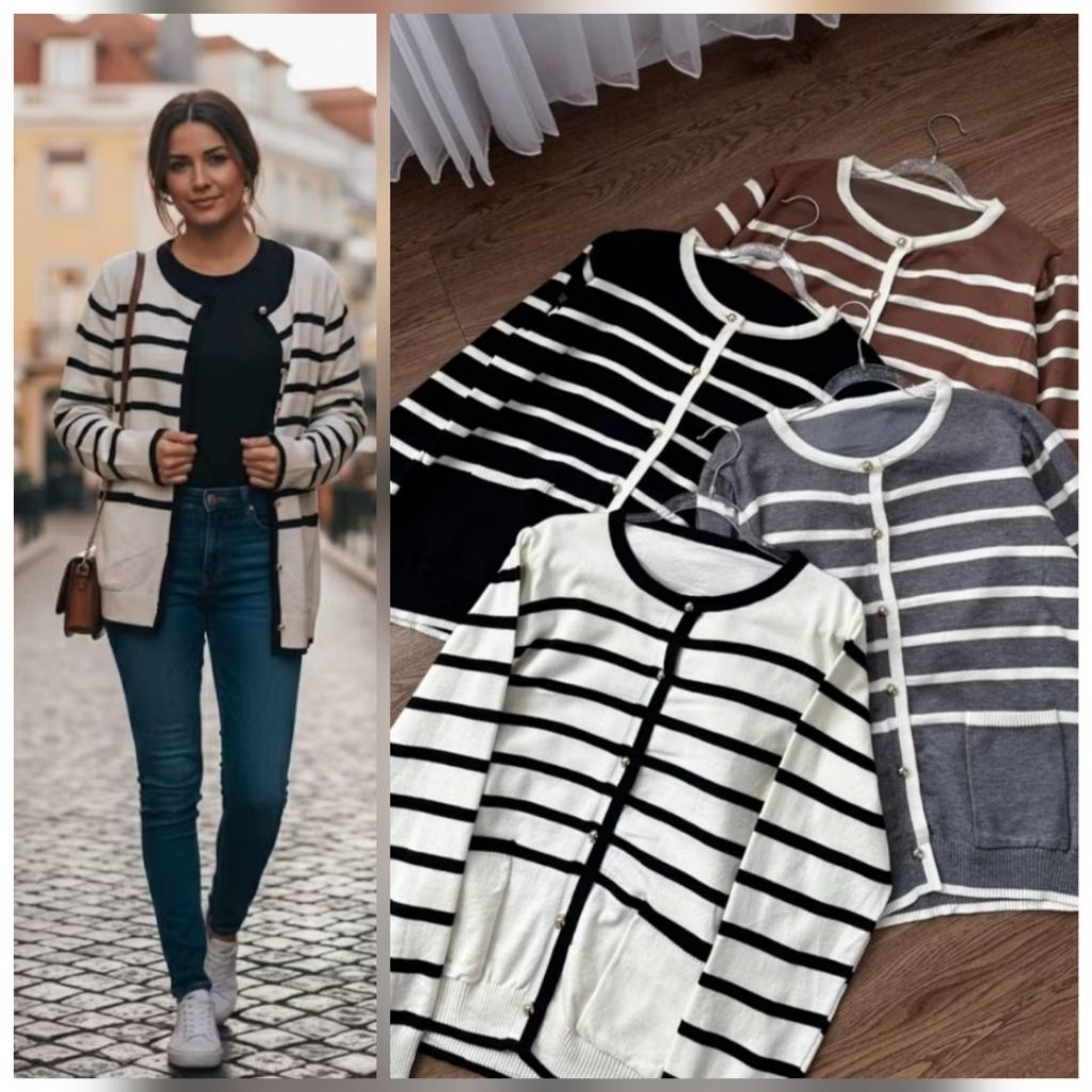 PREMIUM KNIT STRIPE CARDIGAN/PREMIUM KNIT STRIPE CARDIGAN