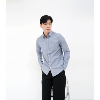 Steelstone Kemeja Lengan Panjang Salur Bahan Katun Oxford