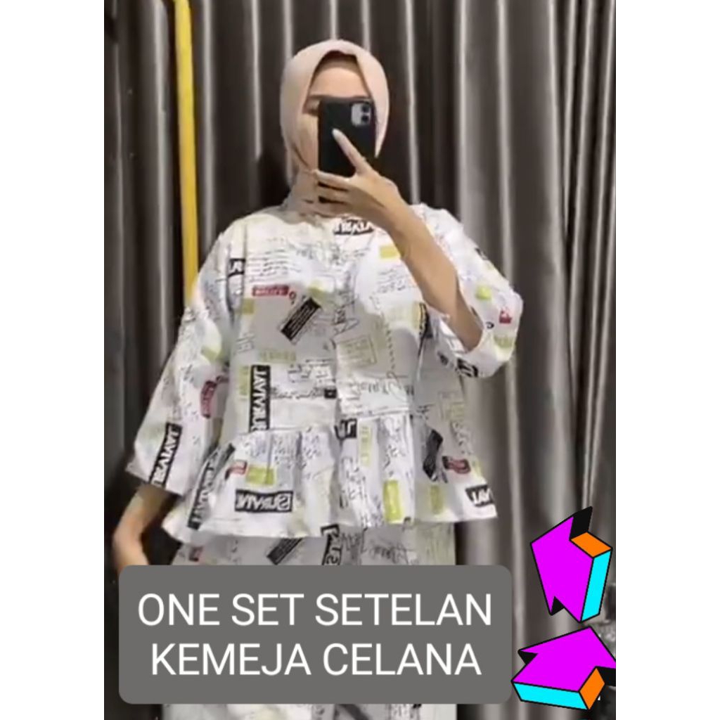 ชุดเสื้อผ้าผู้หญิง - PREMIUM SEMI-RAYON PATTERNED PAJAMA SET // ชุดผู้หญิง ONE SET OVER SIZE WOMENS 