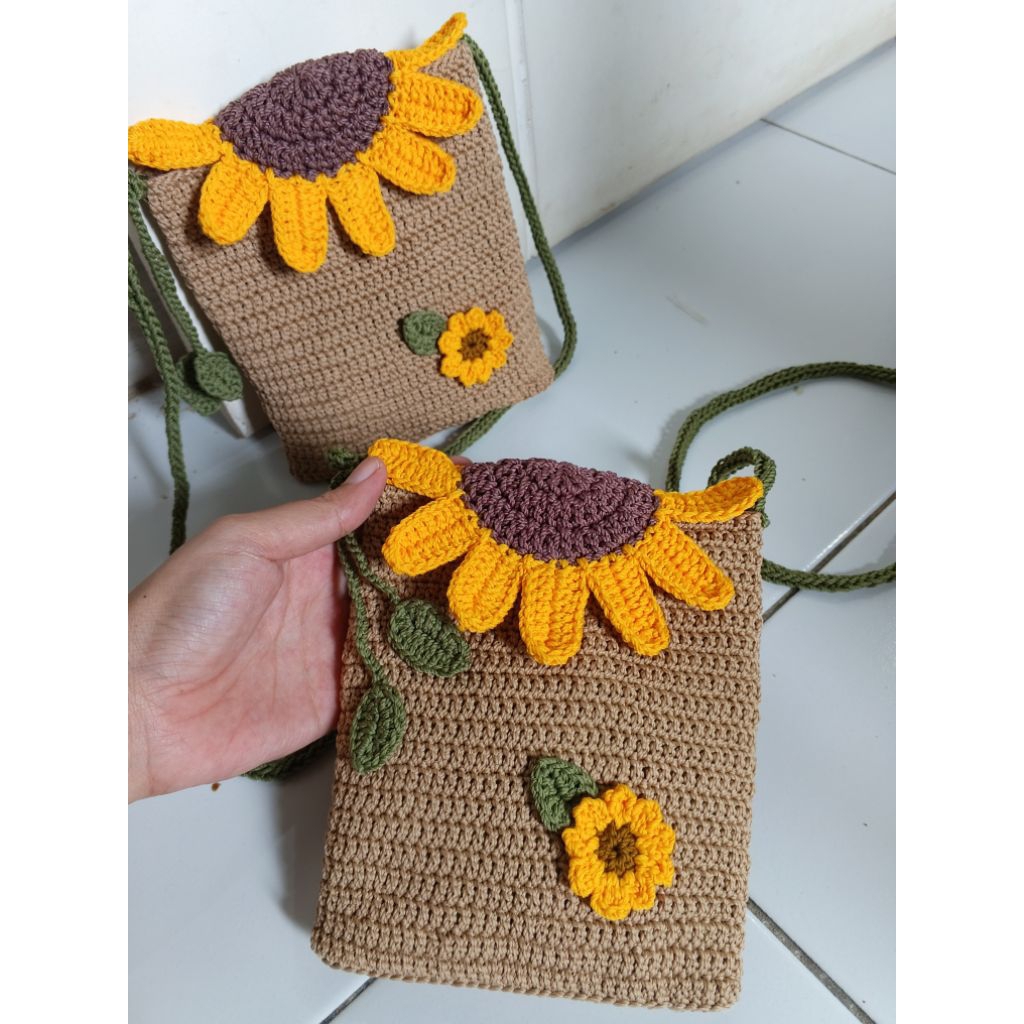 กระเป๋าถัก HP Himawari ใส่โทรศัพท์มือถือและกระเป๋าสตางค์ใบเล็ก