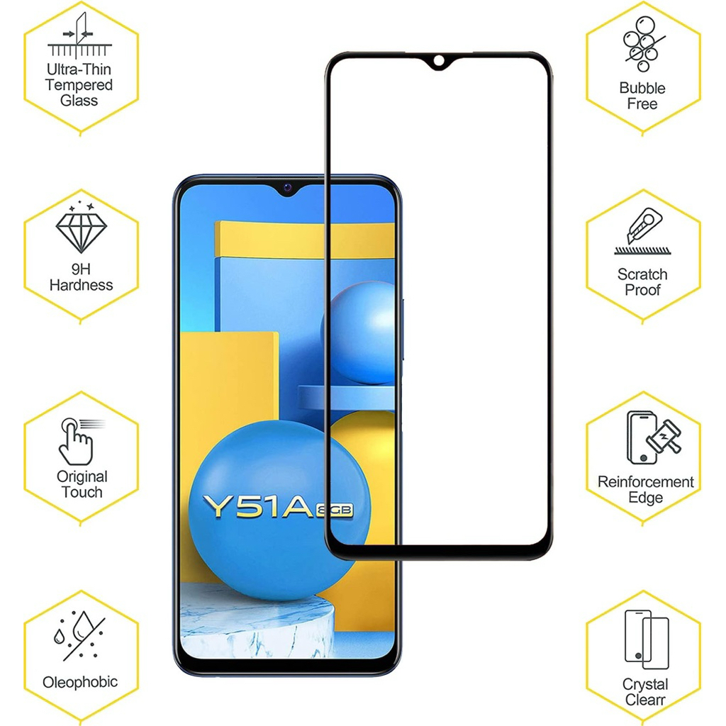 LAYER TEMPERED GLASS Protector Vivo Y51A, Y51 2020, Y53s, Y53 4G Full Cover Screen Protector