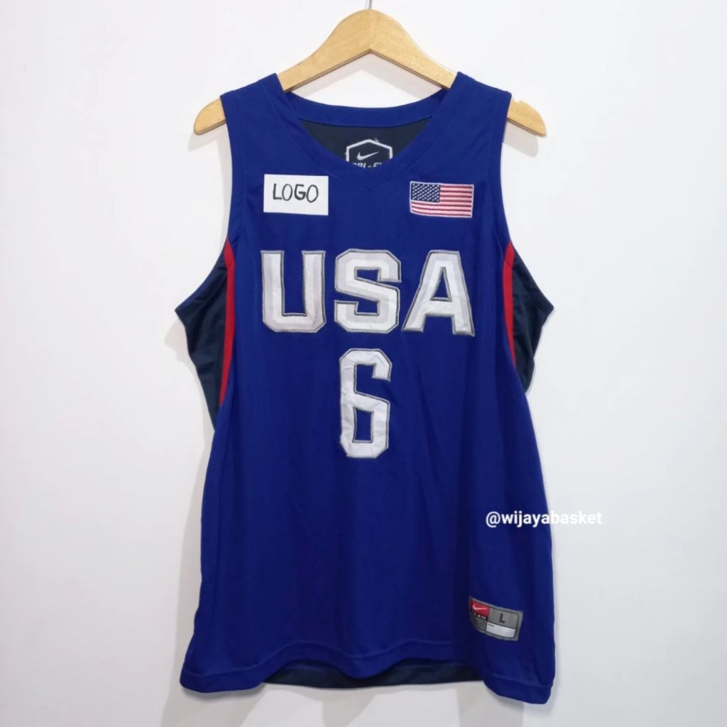 USA OLYMPICS 2016 BASKETBALL JERSEY 6 JAMES - สีฟ้า