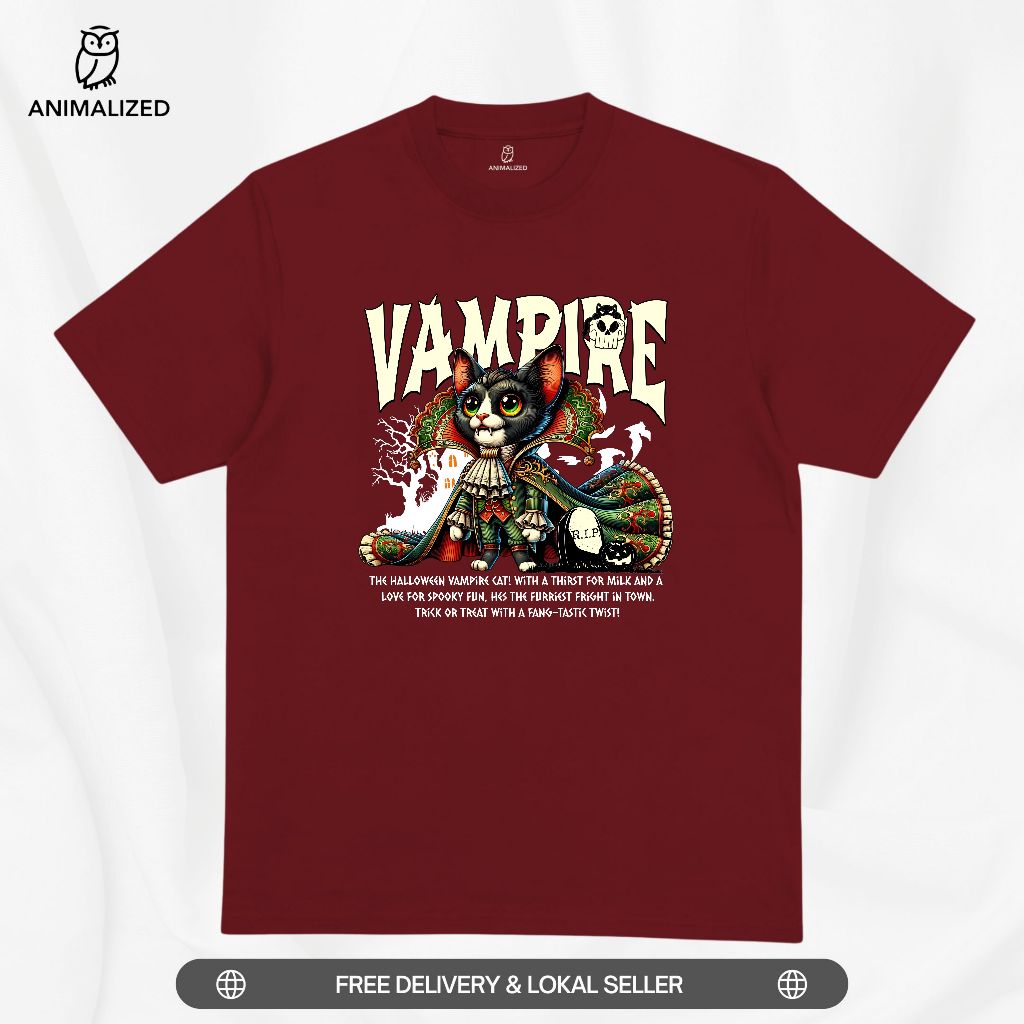 เสื้อยืดผู้ชาย Animalized Vampire Kitty Fangs Of The Night Darknes