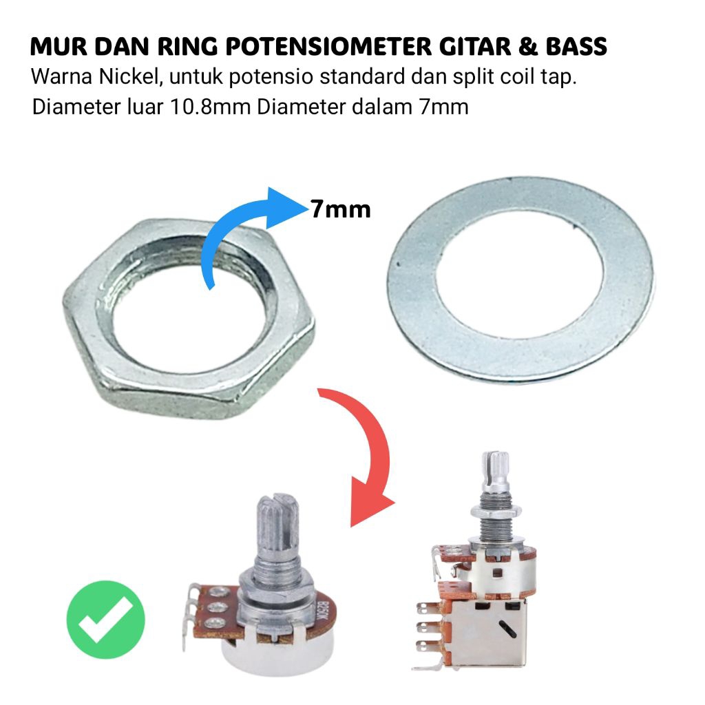 Alpha A Plus Cortek 250k 500k กีตาร์ Potentiometer Ring Nut‎