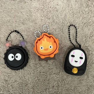 GANTUNGAN Studio GHIBLI Spirited Away Soot Sprite Kaonashi Calcifer Fidget Clicker พวงกุญแจ 3D พิมพ์