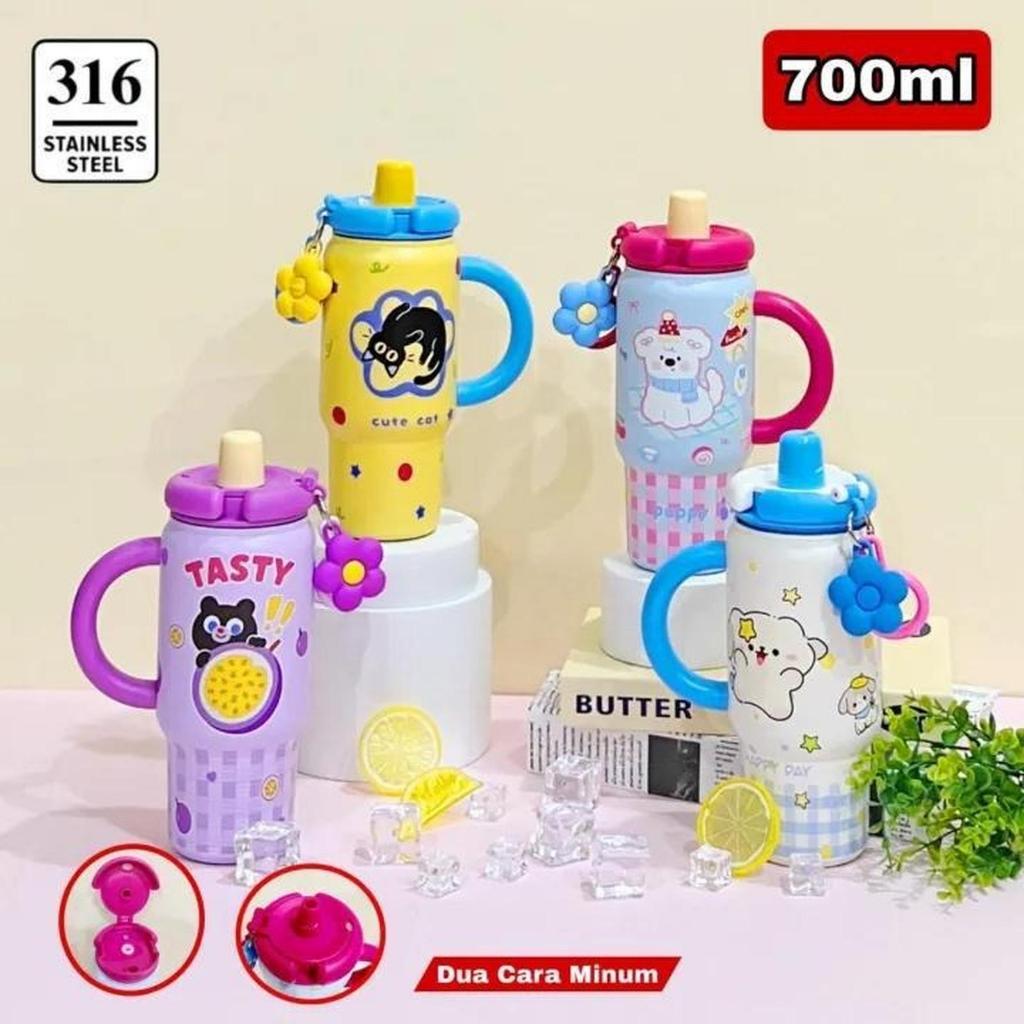 แก้วน้ําสแตนเลส 2 ประตู SUS 316 700ml / แก้วน้ํา Stainless SORA น่ารัก -2282
