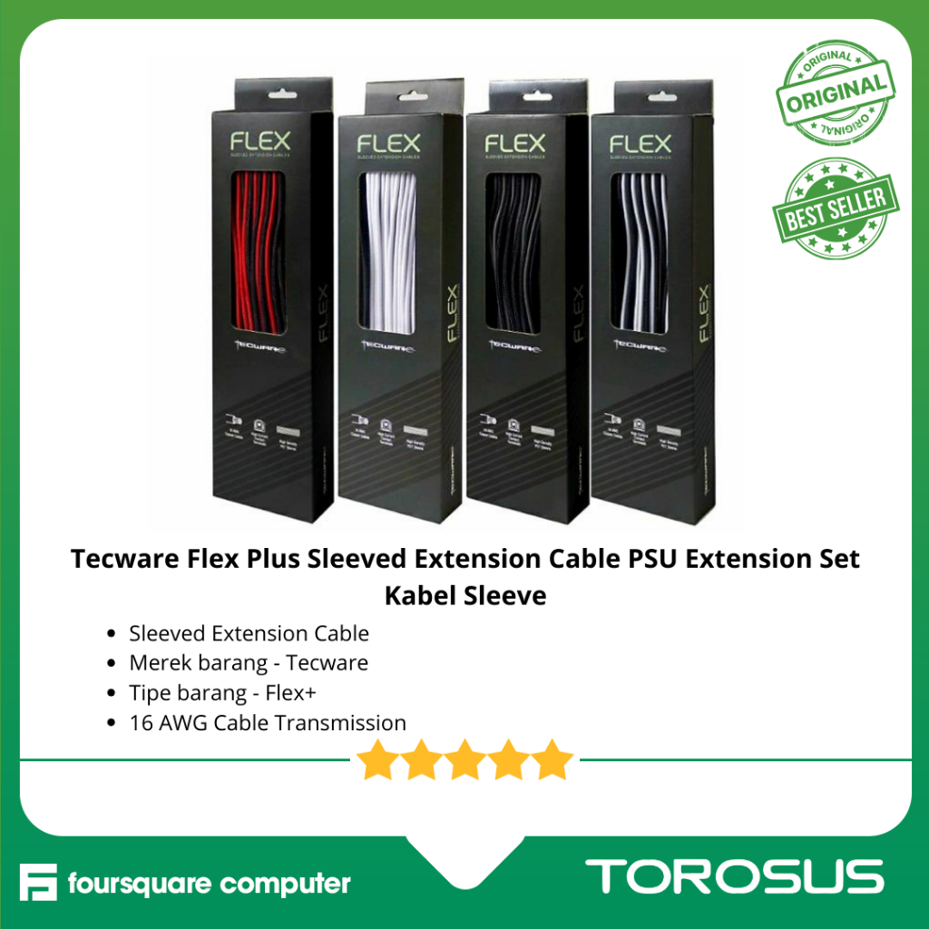 Tecware Flex Plus Sleeve Extension Cable PSU Extension Set สายเคเบิลแขนอย่างเป็นทางการ