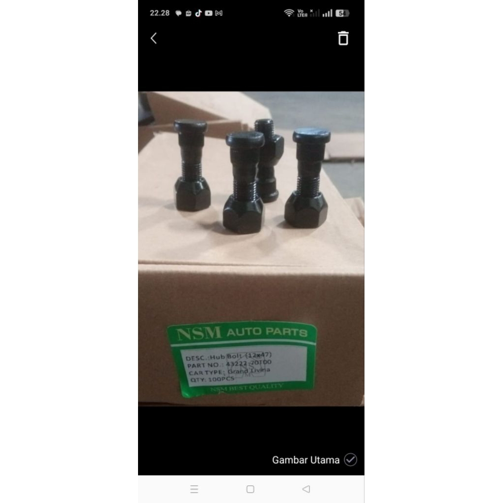 BOLT HUB (12x47) GRAND LIVINA / GRAND LIVINA WHEEL BOLT PART NO. 43222-70100