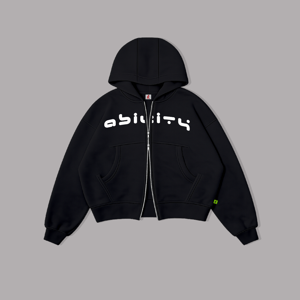 Ability - Zipper Hoodie Boxy Y2K Carcoal Fleece 280 GSM Size ML XL XXL