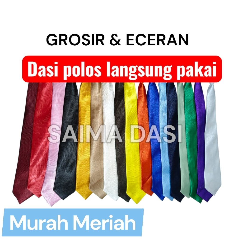 MERAH Premium Plain Instant Tie Ready to Wear in Black, Red, Blue, Brown, Silver, Cream, Maroon - กา