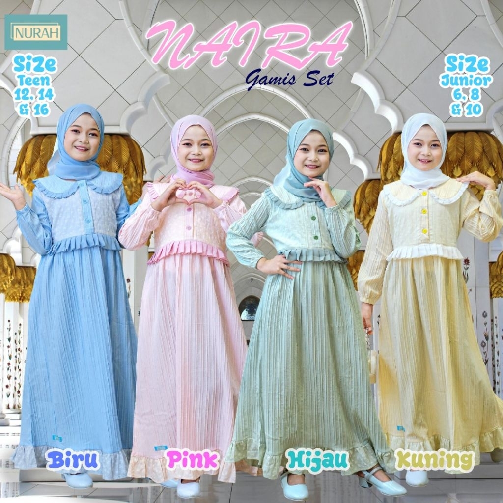 Nurah Naira Dress Gamis สําหรับเด็กผู้หญิงอายุ 2 ถึง 5 ปีและวัยรุ่น