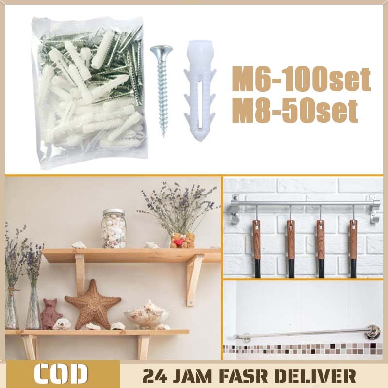 100 ชิ้น/เซ็ต M6m8 Wall Bolts Anchor Wall Bolts สกรูผนังสกรู Anchor Wall Bolts