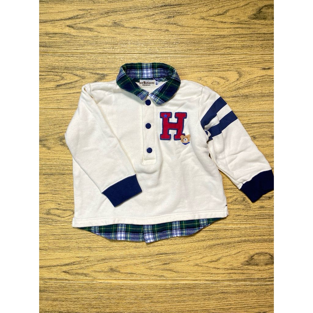 KEMEJA KATUN Cnเสื้อคอกลมคอปกผ้าฝ้ายเด็กทารกหล่อแบรนด์ Hot Biscuits Mikihouse ไซส์ 80 6M 9M 1T