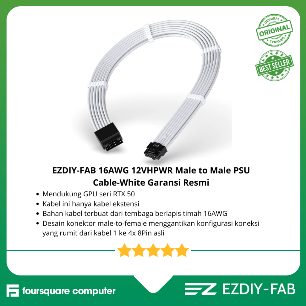 EZDIY-FAB 16AWG 12VHPWR สายต่อชายกับหญิง - สีขาวการรับประกันอย่างเป็นทางการ