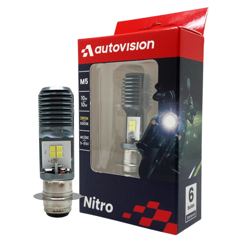 NITRO LED MOTORCYCLE LIGHT BULB M5 H2 H6 T19 9-85V AC/DC 10/10W 6000K 1 LEG ORIGINAL AUTO