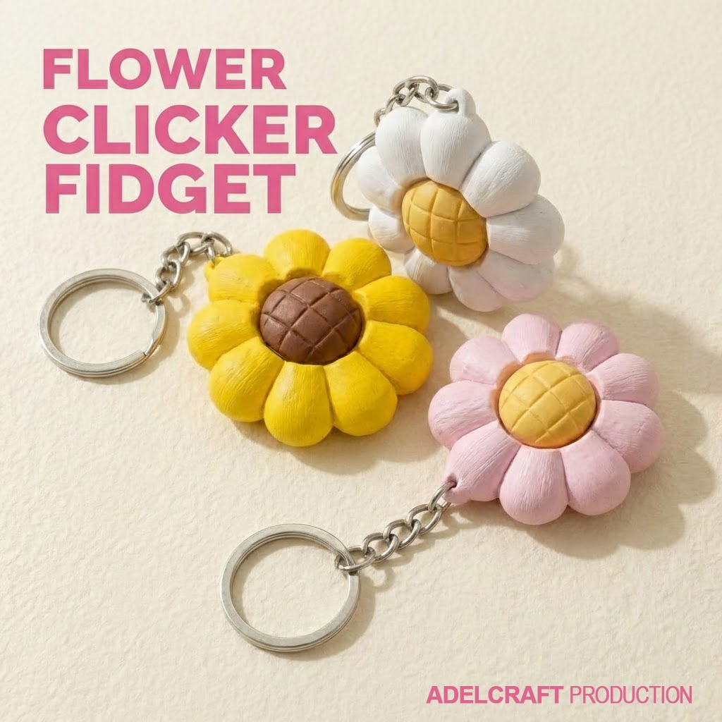 GANTUNGAN KTMSTORE Flower Clicker Fidget พวงกุญแจ Daisy Sunflower ของเล่น 3D พิมพ์