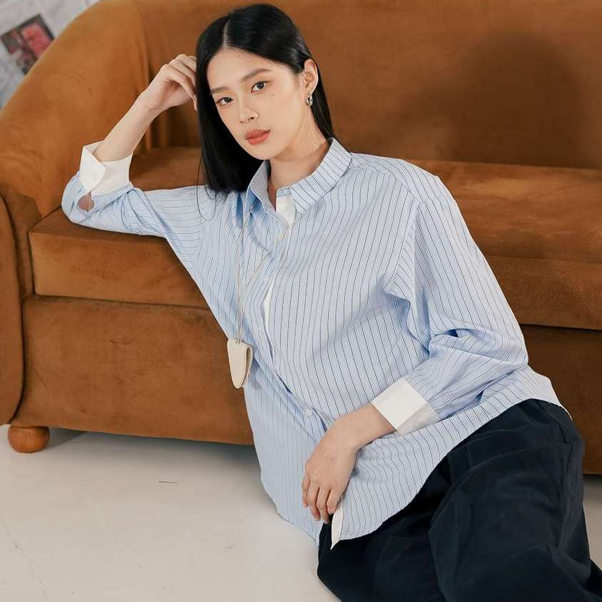 KEMEJA นี่คือเดือนเมษายน Fukui เสื้อเชิ้ตแขนยาวผู้หญิงชั้นนําสําหรับสํานักงานทํางานสไตล์ลําลองสํานัก