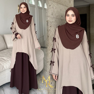 One Set Wanita Kekinian Tunic Atasan dan Rok Malaya Syari Crinkle COQUETTE Set Rok QINARA Malaya Kombinasi Pita - EMRACOLLECT.ID