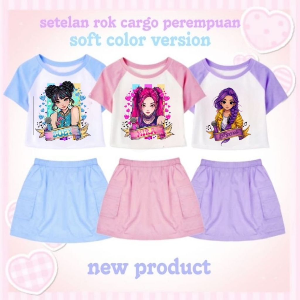 FAMILY89_STORE/ชุดกระโปรงคาร์โก้กิโมโนสําหรับเด็กผู้หญิงอายุ 2-10 ปี Demon Huntrix Character JOEY, RUMI, และ MIRA