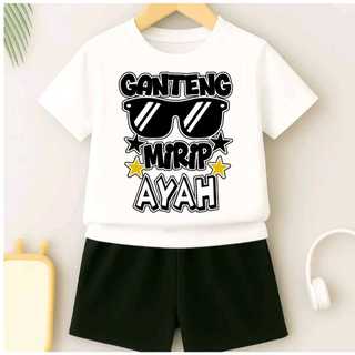 Baju Anak Stelan Laki Laki Lengan Pendek Bahan Katun Combed 30s Ganteng Mirip Ayah Usia 6 Bulan Sampai 10 Tahun Desain Keren dan Stylish
