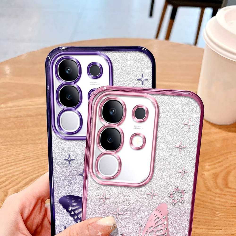LUXURY CHROME SOFTCASE BUTTERFLY GLITTER THAD VIVO V60LITE Y02 Y02T Y04S Y15S Y01 Y15A Y16 Y12 Y15 Y