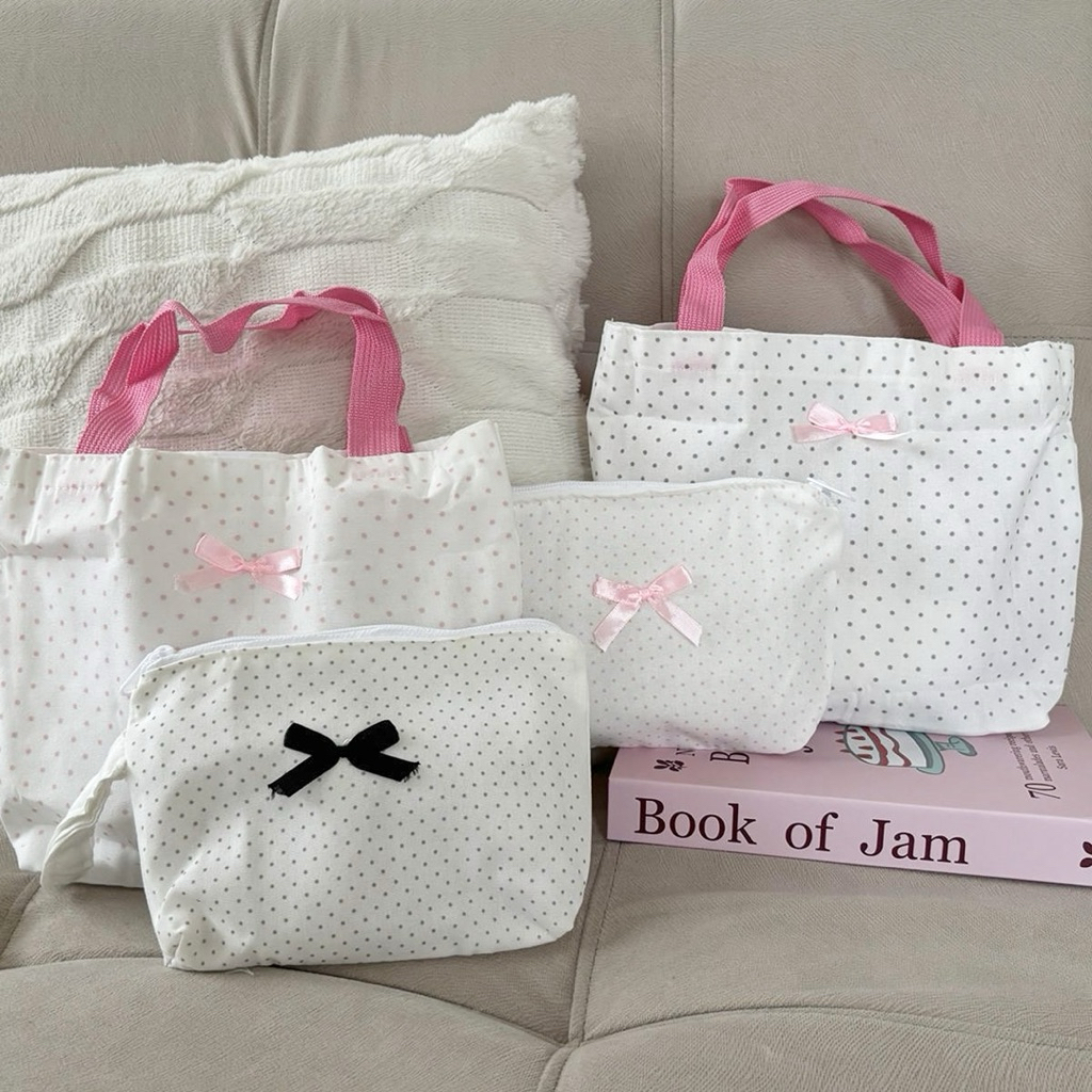 Mocorie - Polkadot Series coquette Mini Bag / coquette Ribbon Polkadot Pouch / กระเป๋าเก็บเครื่องสํา