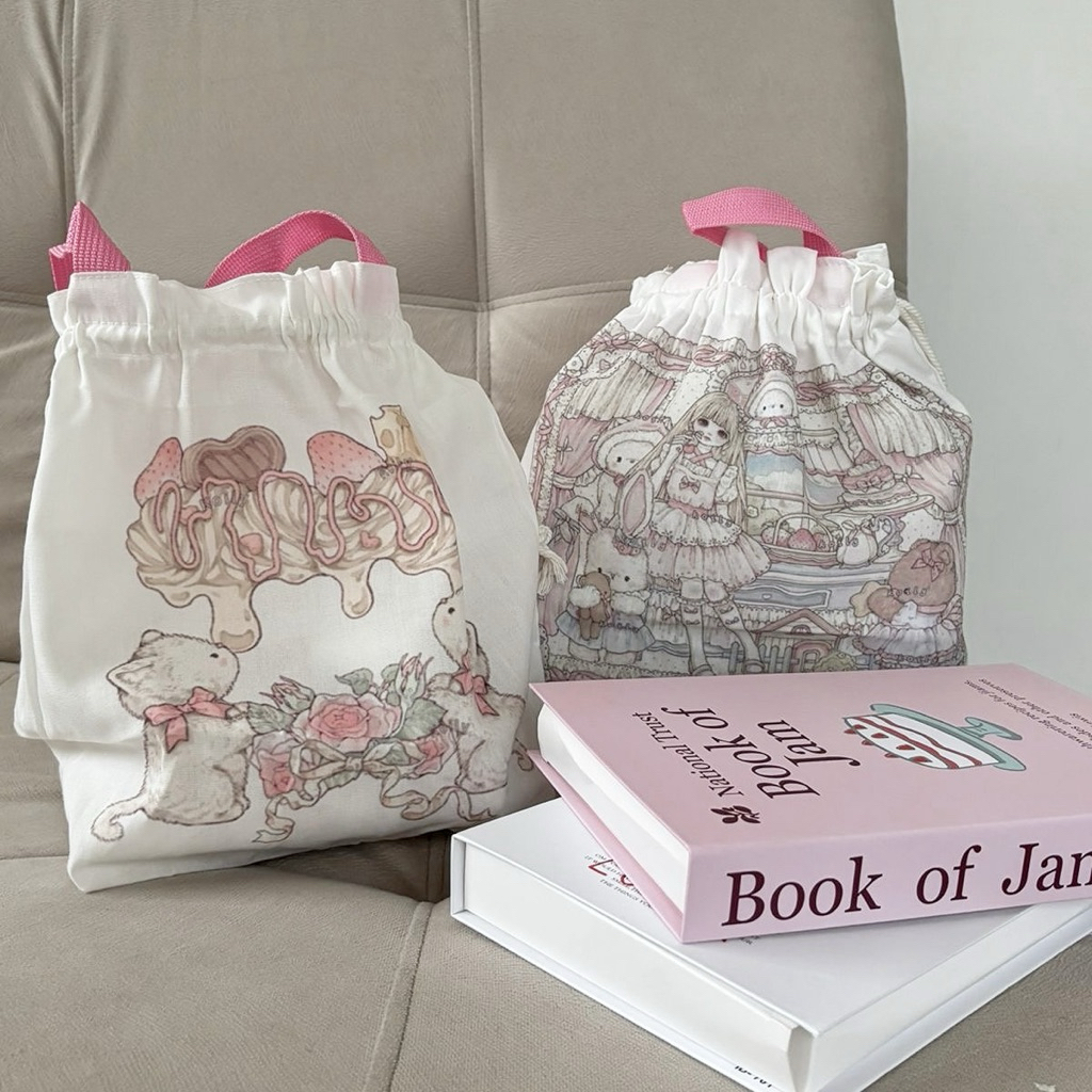 Mocorie - Thistle Coquette Drawstring Lunch Bag/Coquette Ribbon Travel Organizer Bag/Coquette Drawst