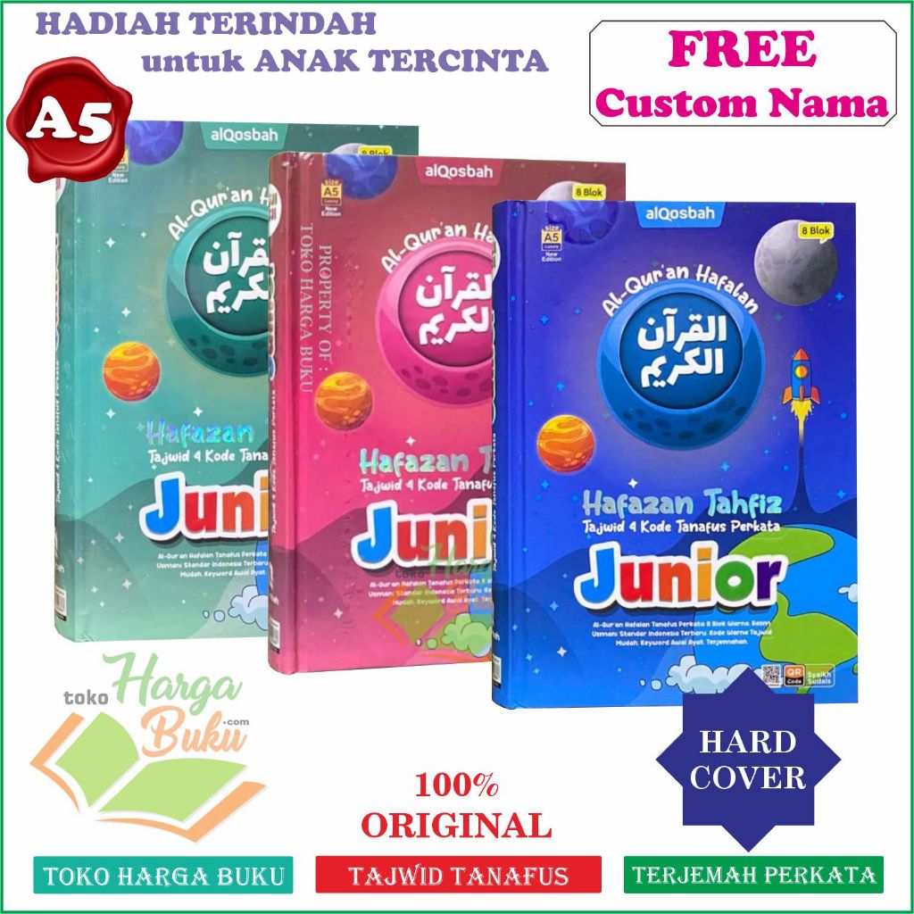 Al-Qran Hafazan Junior A5 HC คําแปล CUSTOM NAME สําหรับของขวัญ 8 บล็อกสี QR CODE เด็ก Quran - Alqosbah