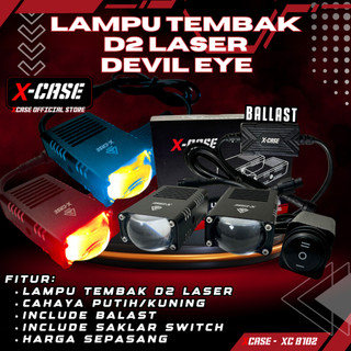 X-Case Lampu Tembak D2 Laser Slim Devil Plus Saklar On Off Ballast Putih Kuning Universal XC 8102