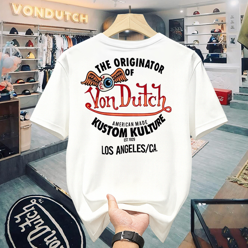 Von Dutch Mens and Womens Y2K Streetwear เสื้อยืด Oversize - ผ้าฝ้ายหนาเย็น สบายสําหรับสวมใส่ทุกวัน & Hangout