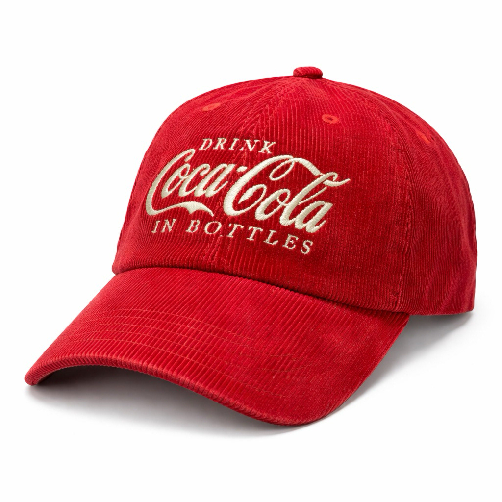 MERAH 90s Red Vintage Corduroy Hat - 90s Cola Classic Style หมวกปัก