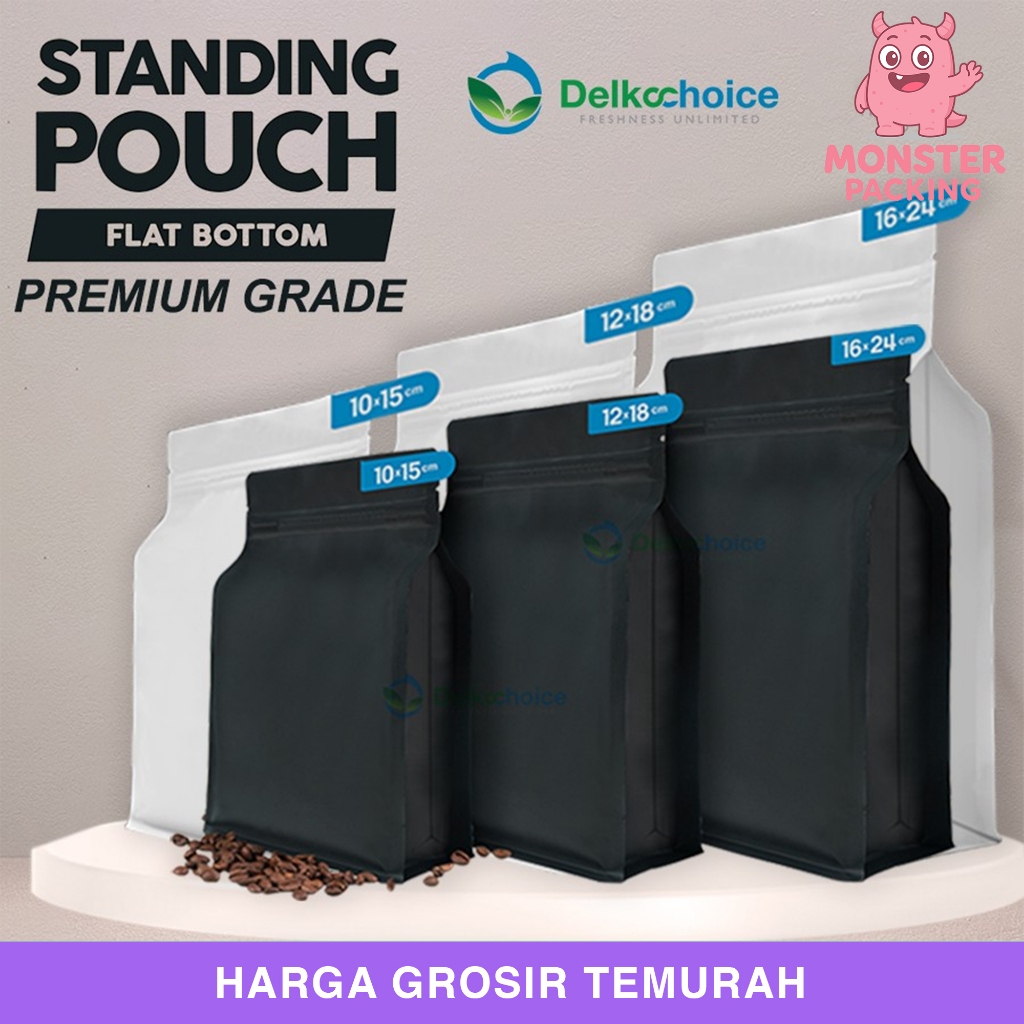 STANDING POUCH FLAT BOTTOM ZIPLOCK Aluminium FOIL / Plastic Clip Packaging