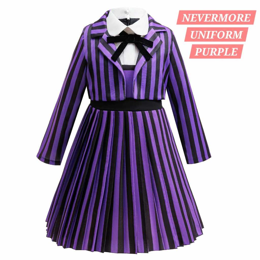 MILANCEBERRY NEVERMORE UNIFORM PURPLE ENID WEDNESDAY COSPLAY HALLOWEEN BOOK CHARACTER สําหรับเด็กผู้