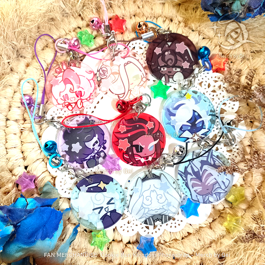 Phonestrap COOKIE RUN KINGDOM พัดลม สินค้า Blackforest, Black Sapphire, Doughal, Elder Faerie, Milkyway, Pavlovia, Red Velvet, Stardust, Wedding Cake Cookie - MERCH BY QEI