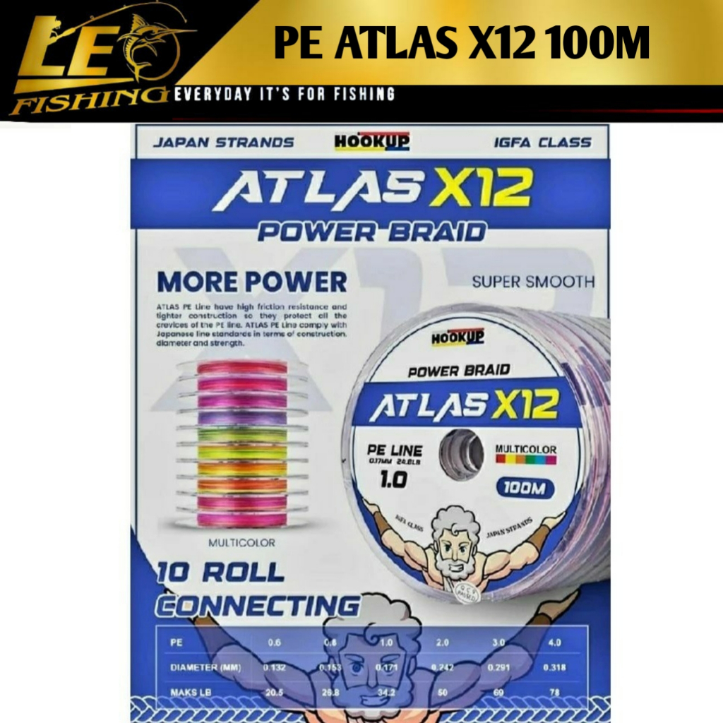 PE HOOKUP ATLAS X12 MULTICOLOR 100M AVAILABLE PE 0.6 0.8 1 2 3 4 5 6