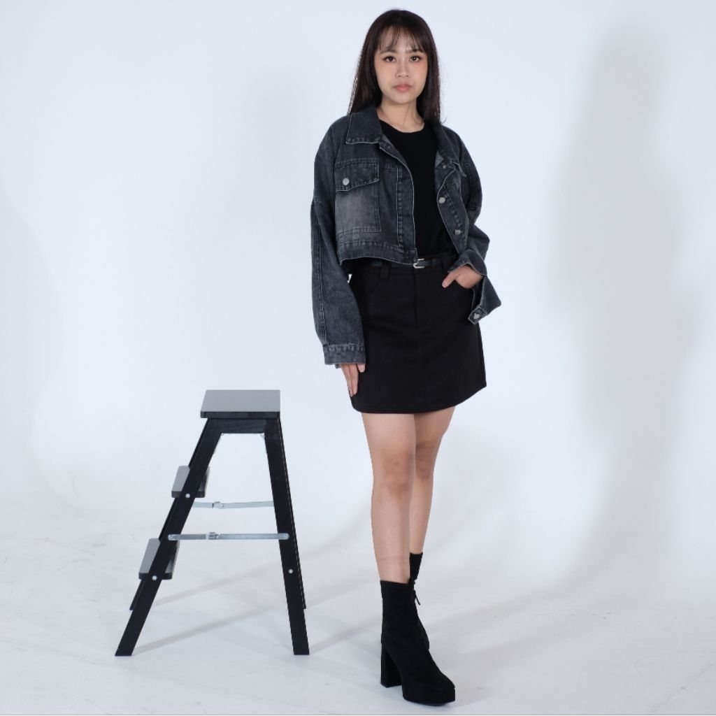 ไม่มีแนวโน้ม | Odella Crop Denim Jacket สําหรับผู้หญิงลําลองอินเทรนด์