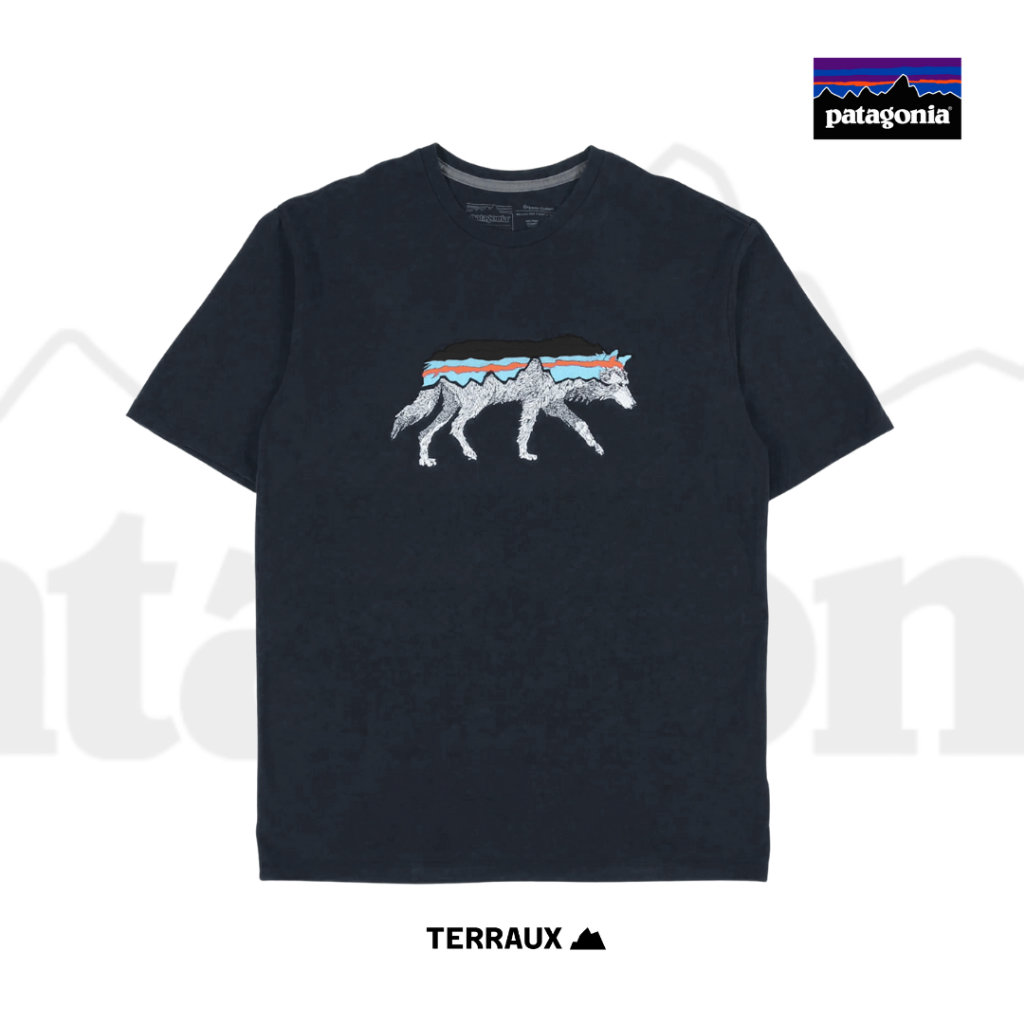 เสื้อยืด Patagonia ด้านหลังสําหรับเสื้อยืดออร์แกนิกที่ดี New Black Wolf | เสื้อยืด Patagonia