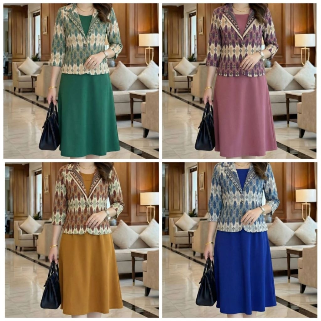 KATUN Redbluee Dress ALine Scuba Blazer Vest วัสดุผ้าฝ้ายพรีเมี่ยม Motif Rb 1730 Leq [เครื่องแบบได้]