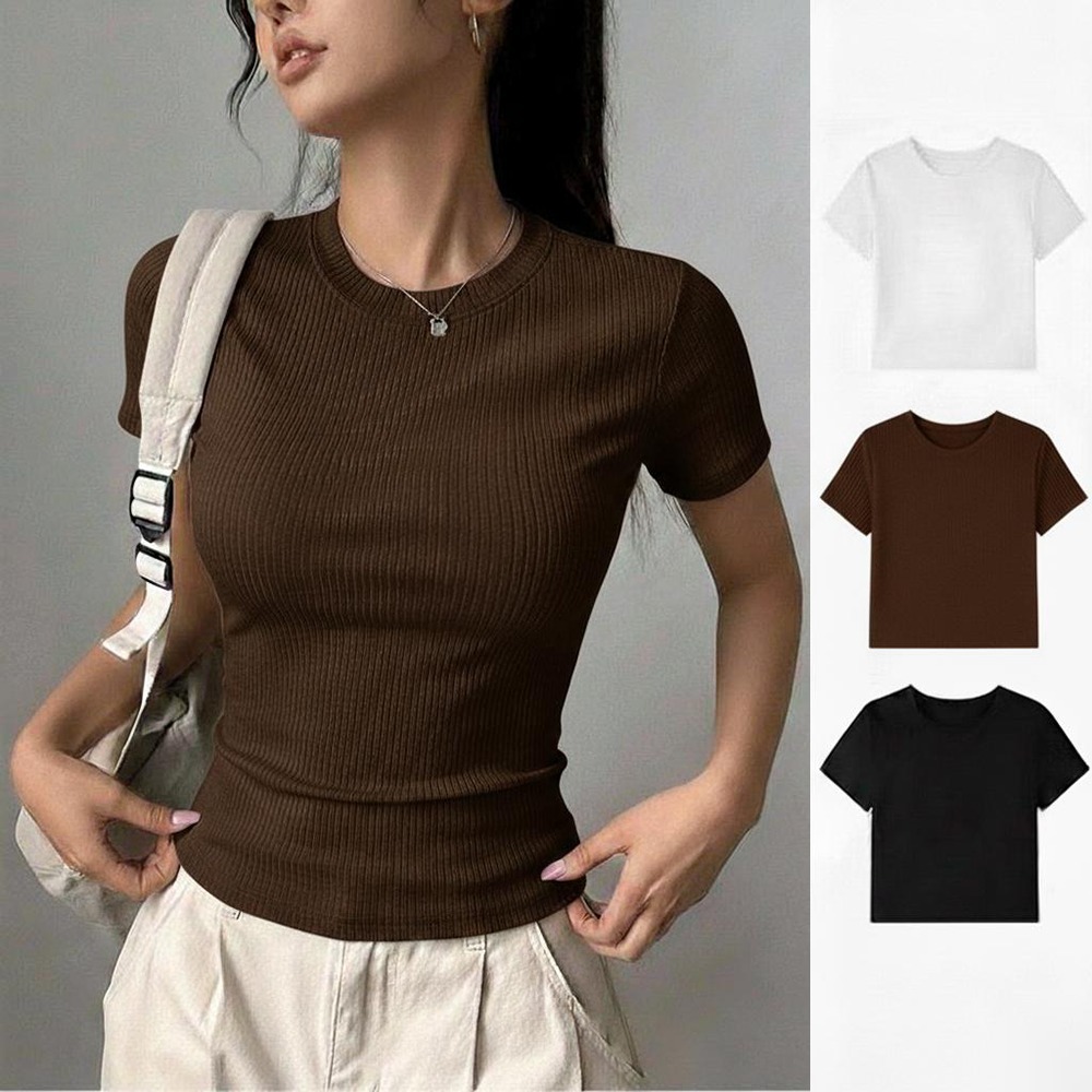 PLATINUM WORLD เสื้อยืด Top Knit Regular Plain O Neck Fit Body - เสื้อยืดธรรมดาผู้หญิง P3