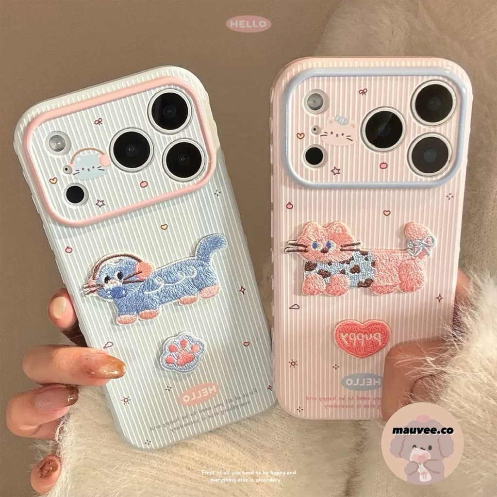 MAUVEE.CO CASE IPHONE CAT MOTIF OMBROIDERY SOFT CASE MATERIAL