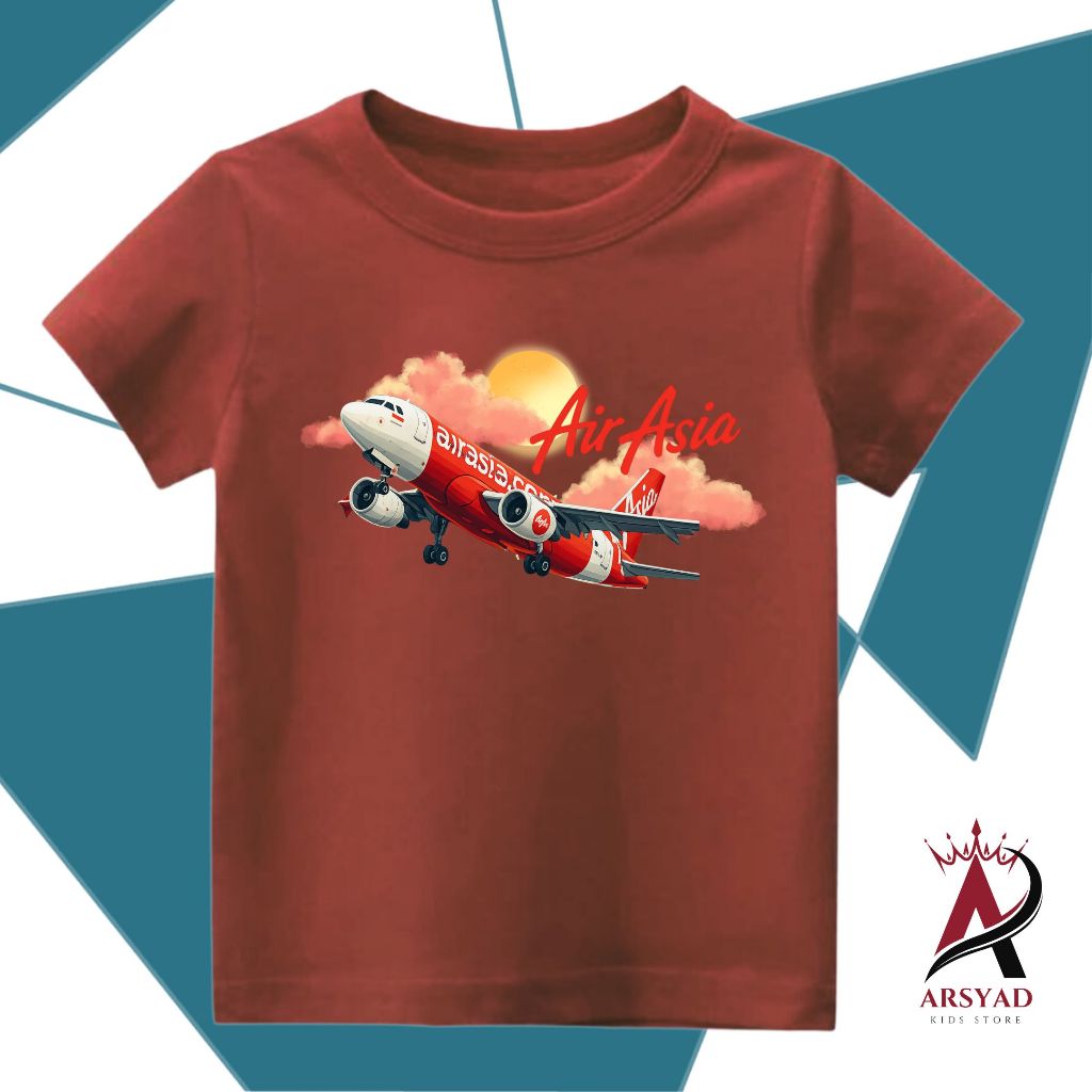 ฟรี CUSTOM NAME เสื้อยืดเด็ก CUSTOM ชื่อ Combed 30s AIR ASIA เครื่องบินภาพสําหรับเด็กและเด็กหญิงเสื้