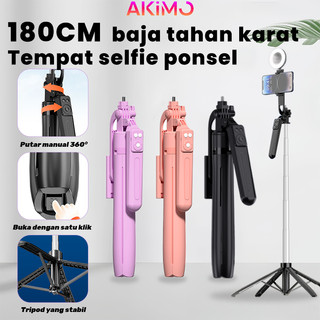 AKIMO Tongsis Tripod Selfie Stick 1/4 Adaptor Stainless Steel HP Kamera DSLR 180cm Tongsis 7 Tombol Remote Control Bluetooth Tripod Dengan 4 Kaki Tripod